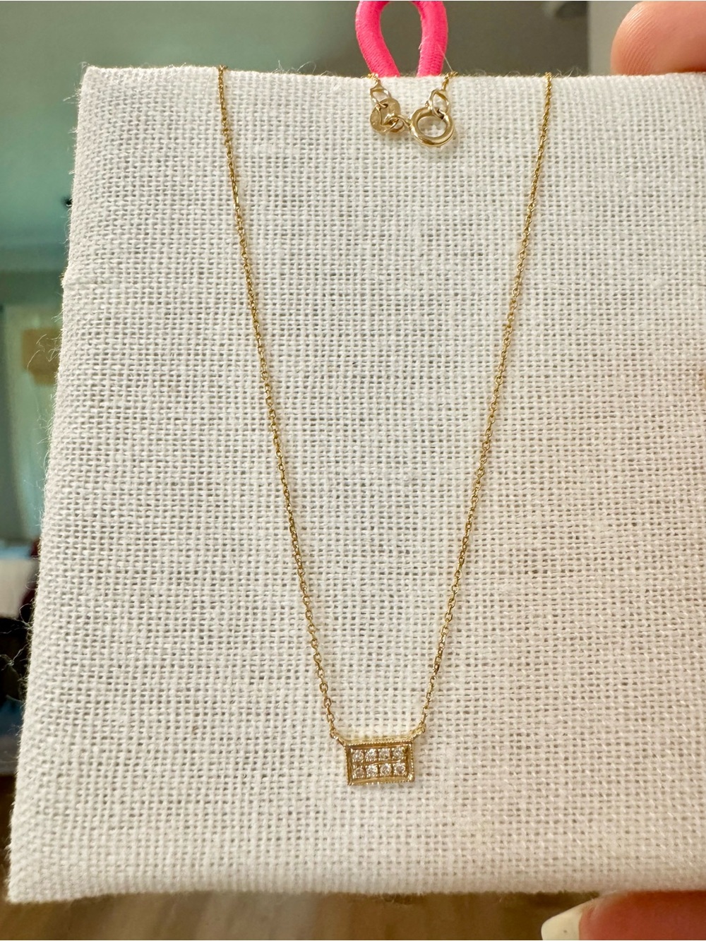 Dana Rebecca Designs 14k Gold Diamond Bar Pendant Necklace 18” chain
